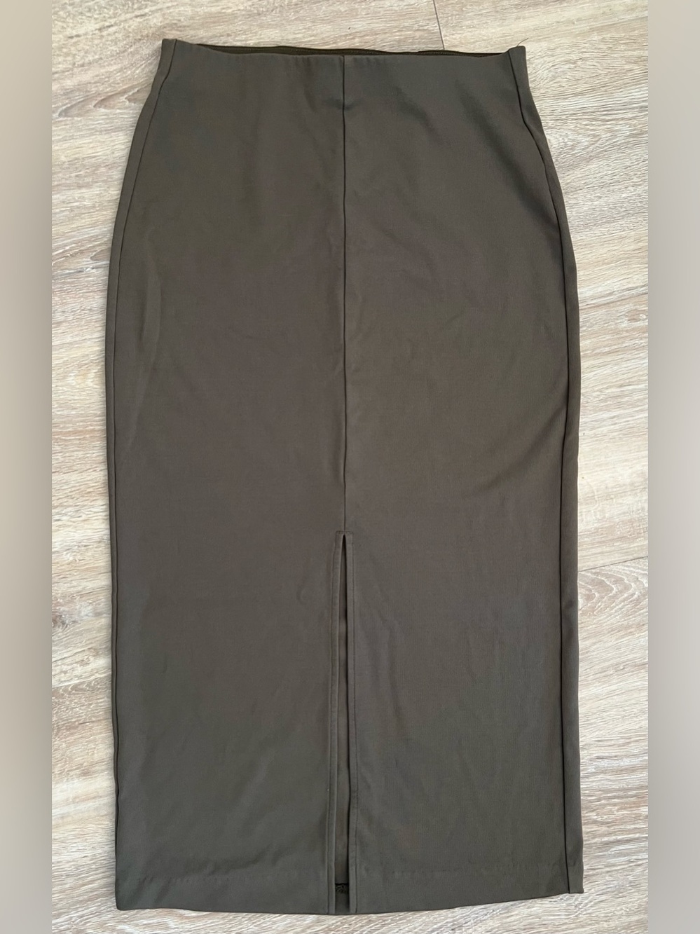RW&CO. Olive Green Midi Pencil Skirt with Front Slit
